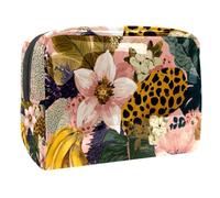Tropical Exotic Flowers and Jungle Bananas Pattern Small Travel Makeup Cosmetic Bag, Waterproof PVC Zipper Pouch Toiletry Bag for Women Men Teens Girls