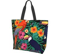 Tropical Exotic Macaw Parrots Toucans Tote Bag Large Casual Women Shoulder Handbags Reusable Grocery Bags for Work Shopping Travel Beach
