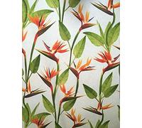 Tropical Fabric by Meter Leaf Pattern Beige Sewing Material Birds of Paradise Orange Flowers Printed Cotton for Curtains Blinds Cushions Upholstery