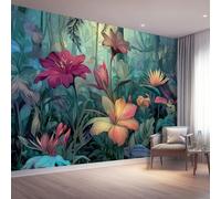Tropical Fantasy Jungle Wall Mural 350 x 256 cm, Nature-Themed Statement for Guest Room, Dark Green Unpasted Wallpaper, Large Botanical Decor