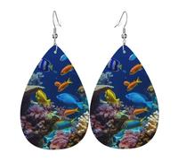 Tropical Fish and Corals Leather Earrings Dangle Drop Earring Lightweight Teardrop Earrings Vintage Bohemian Earring for Women Christmas Birthday Gift Fashion Jewelry