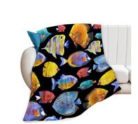Tropical Fish Blanket Super Soft Warm Fluffy Flannel Colorful Fish Throw Blanket Cozy Fuzzy Plush Fishing Bedding Blanket Gift for Boys Girls Kids Teens Adults Couch Sofa 50"x40"