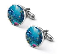 Tropical Fish Coral Reef in Deep Sea Shirt Cufflinks For Men Cuff Links Gifts Wedding Business Groom 2.0cm