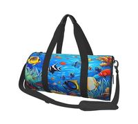 Tropical Fish Coral Undersea World Print Travel Duffel Bag Large Foldable Round Travel Carry on Bag with Adjustable Shoulder Strap for Weekender Overnight Flight Hospital Sports