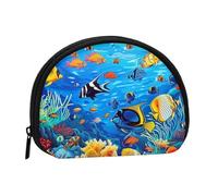 Tropical Fish Coral Undersea World Printed Mini Coin Pouch, Shell Shape Zip Around Wallet, Small Zipper Pouch for Cash, Cards, Keys, Lipstick, Storage Pouch, Travel Organizer