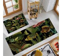 Tropical Fish Ferns Kitchen Rugs Sets Non Slip Washable Kitchen Mats Anti Fatigue Comfort Retro Illustrations Floor Mats for Laundry, Hallways, Sink 43x75cm+43x120cm Sage Green
