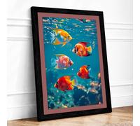 Tropical Fish in Turquoise Coastal Framed Wall Art Print A3 (42×29.7cm) Black, Wall Decor for Living Room, Bedroom, Office & Home, Ready to Hang, Art Gift