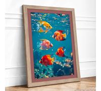Tropical Fish in Turquoise Coastal Framed Wall Art Print A3 (42×29.7cm) Oak, Wall Decor for Living Room, Bedroom, Office & Home, Ready to Hang, Art Gift