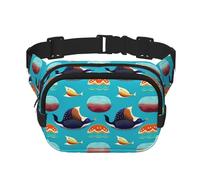 Tropical fish pattern Square Double-Layer Waist Bag with Adjustable Strap for Outdoor Activities, Black, One Size