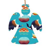 Tropical fish pattern Wooden Christmas Tree Ornaments Angel Shape 4 PCS - Vintage Pendant Decorations for Holiday Home Decor