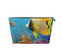 Tropical Fish Print Makeup Bag, Small Travel Cosmetic Bag Toiletry Bag Portable Makeup Pouch with Gold Zipper for Women Girls