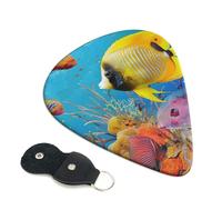 Tropical Fish Printed Guitar Picks, 6 Pack with Leather Keychain Pick Holder - 0.46mm, 0.71mm, 0.96mm Assorted Thickness for Acoustic Ukulele, Electric Guitar, Acoustic Guitar, Bass