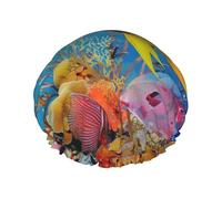 Tropical Fish Printed Shower Cap,Waterproof Shower Cap For Women Reusable Shower Hat Bath Caps With Elastic Band