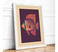 Tropical Fish Retro Framed Wall Art Print A3 (42×29.7cm) White, Wall Decor for Living Room, Bedroom, Office & Home, Ready to Hang, Art Gift