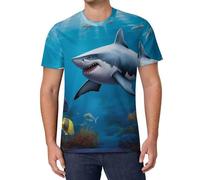 Tropical Fish Shark Undersea Men's T-Shirts Classic Short Sleeve Crew Neck Tee Summer Casual Tops Graphic M