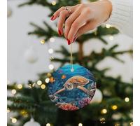 Tropical Fish Starfish Ceramic Christmas Ornaments - 2.8 Inch Round Double-Sided Xmas Tree Decorations with Gold Ribbon for Home Holiday Decor, Gift for Family & Friends