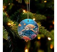 Tropical Fish Starfish Christmas Ornaments - Farmhouse Xmas Hanging Ornaments for Christmas Tree Decorations, Rustic Holiday Circular Pendant Decor and Gift Party Tags