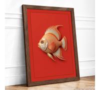 Tropical Fish Study Botanical Framed Wall Art Print A3 (42×29.7cm) Walnut, Wall Decor for Living Room, Bedroom, Office & Home, Ready to Hang, Art Gift