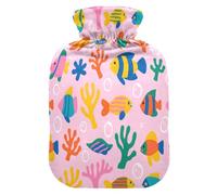 Tropical Fish Under Water Colorful hot-Water Bottle with Soft Cover, 1L Warmer Bag for Arthritis,Arthritis,Bolsa de calor para Dolor Menstrual