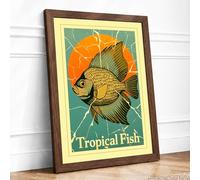 Tropical Fish Vintage Framed Wall Art Print A3 (42×29.7cm) Walnut, Wall Decor for Living Room, Bedroom, Office & Home, Ready to Hang, Art Gift