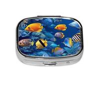 Tropical Fishes Pill Case 2 Compartment Pill Box Portable Metal Pill Organizer Cute Travel Pill Container Vitamin Organizer for Purse Pocket Travel Gift