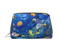 Tropical Fishes Print Makeup Bag, Cosmetic Bag,Women Pu Leather Cosmetic Bags with Wrist Strap Travel Toiletry Pouch Makeup Bag