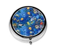 Tropical Fishes This Small, Round Pill Box is a Portable Travel Medicine Organizer with Three compartments for Storing Daily medications.