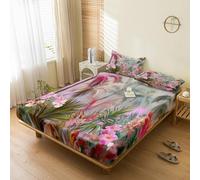 Tropical Fitted Sheet Double Bed, with 2 Pillowcases - Jungle Forest Floral Palm Tree Bed Sheets & Bedroom Decor & Gift, 30 cm Deep Pocket, Soft Brushed Microfiber Bedding - SWJ5845