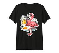 Tropical Flamigo with Sunglasses Drinking Beer On Beach Sun Premium T-Shirt