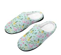 Tropical Flamingo And Pineapple Men's Cotton Slippers | Cozy Slip on Slippers Memory Foam Warm House Shoes for Indoor Outdoor