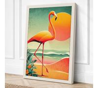 Tropical Flamingo at Sunrise Canvas Wall Art Print 30x20 Inch