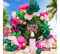 Tropical Flamingo Balloons Garland Arch Kit, Hot Pink Green Macaron Pink Gold Confetti Exploding Star Foil Balloons with Flamingo Foil Balloon for Luau Hawaiian Beach Birthday Party Decorations