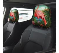 Tropical Flamingo Car Seat Headrest Cover 2 PCS, Soft Stretchable Fabric Car Head Rest Protector Dustproof Removable Car Headrest Covers Universal Vehicle Accessories