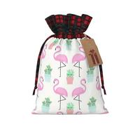 Tropical Flamingo Cute Cactus Print Personalized Christmas Drawstring Gift Bags,Packaging And Storage Bags,Snack Bags