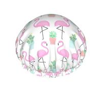 Tropical Flamingo Cute Cactus Women Luxury Shower Cap,Double Layers Protective Elastic Reusable Adjustable Shower Cap