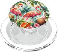 Tropical Flamingo Design, Palm Trees, Hibiscus Flowers PopSockets PopGrip for MagSafe