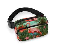 Tropical Flamingo Fanny Pack for Women Men Waist Bag Belt Bag Adjustable Casual Bag for Travel Sports Hiking, white, 7.9x5.1inches