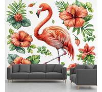 Tropical Flamingo Floral Wall Sticker, Plant Jungle Flowers Murals Self Adhesive Photo, Sky Bird Wallpaper PVC Murals for Bedroom, Living Room Wall Art 260x175 cm