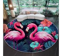 Tropical Flamingo Flowers Round Rug - Ø120 Cm Pink Soft Round Area Rug Bedroom Kitchen Mat, Washable Indoor Floor Accent Carpet For Bedroom Dining Living Room Entryway Nursery Carpet
