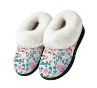 Tropical Flamingo Hibiscus Pattern Plush House Slippers for Women 11-11.5