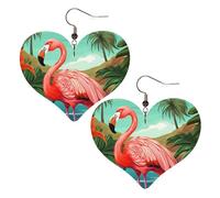 Tropical Flamingo Leather Earrings for Women Heart Earrings Lightweight Dangle Drop Earrings Cute Jewelry Gift
