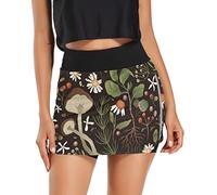 Tropical Flamingo Ocelot Cat Women's Tennis Skirts Athletic Tennis Skort Athletic Skirt, Mushroom Daisy Flowers, X-Large