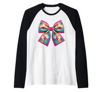 Tropical Flamingo Palm Tree Beach Sunset Design Raglan Baseball Tee
