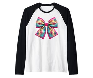 Tropical Flamingo Palm Tree Beach Sunset Design Raglan Baseball Tee
