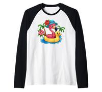 Tropical Flamingo Palm Tree Beach Sunset Summer Vacation Raglan Baseball Tee
