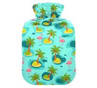 Tropical Flamingo Palm Tree Pattern Hot Water Bottle with Cover for Pain Relief Bed Warmer for Period Cramps, 2L
