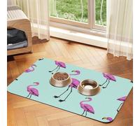 Tropical Flamingo Patterned Pet Feeding Mat with Water-Absorbing PU Top & Rubber Base - Anti-Slip Dog Cat Food Mat for Cats, Dogs & Pets, 40x60cm