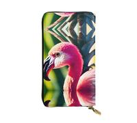 Tropical flamingos and pineapples Print Leather Long Clutch Wallet – Fashionable Personalized Wallet, Multiple Card Slots, Gift Ready, Black, One Size