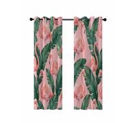 Tropical Flamingos Blackout Curtains for Bedroom Living Room, Summer Palm Leaves Botanical Pink Modern 72 In Long Thermal Insulated Room Darkening Drapes Grommet Window Treatments, 52 x 72 In