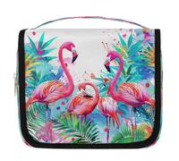 Tropical Flamingos Hanging Toiletry Bag Travel Wash Bag Cosmetic Makeup Accessories Organizer Waterproof Shower Bag Beauty Pouch for Women Girls Kids Flamingo Palm Tree Gift